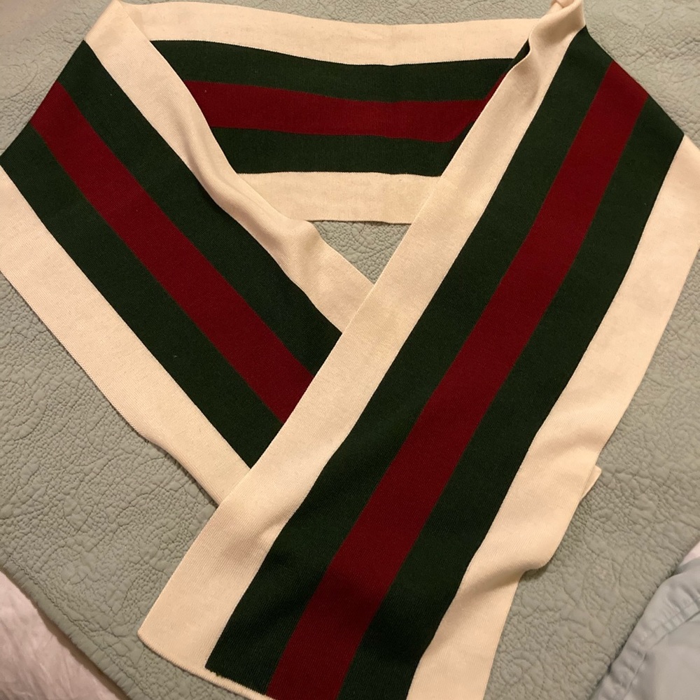 Gucci Cream, Green, and Red Striped Scarf